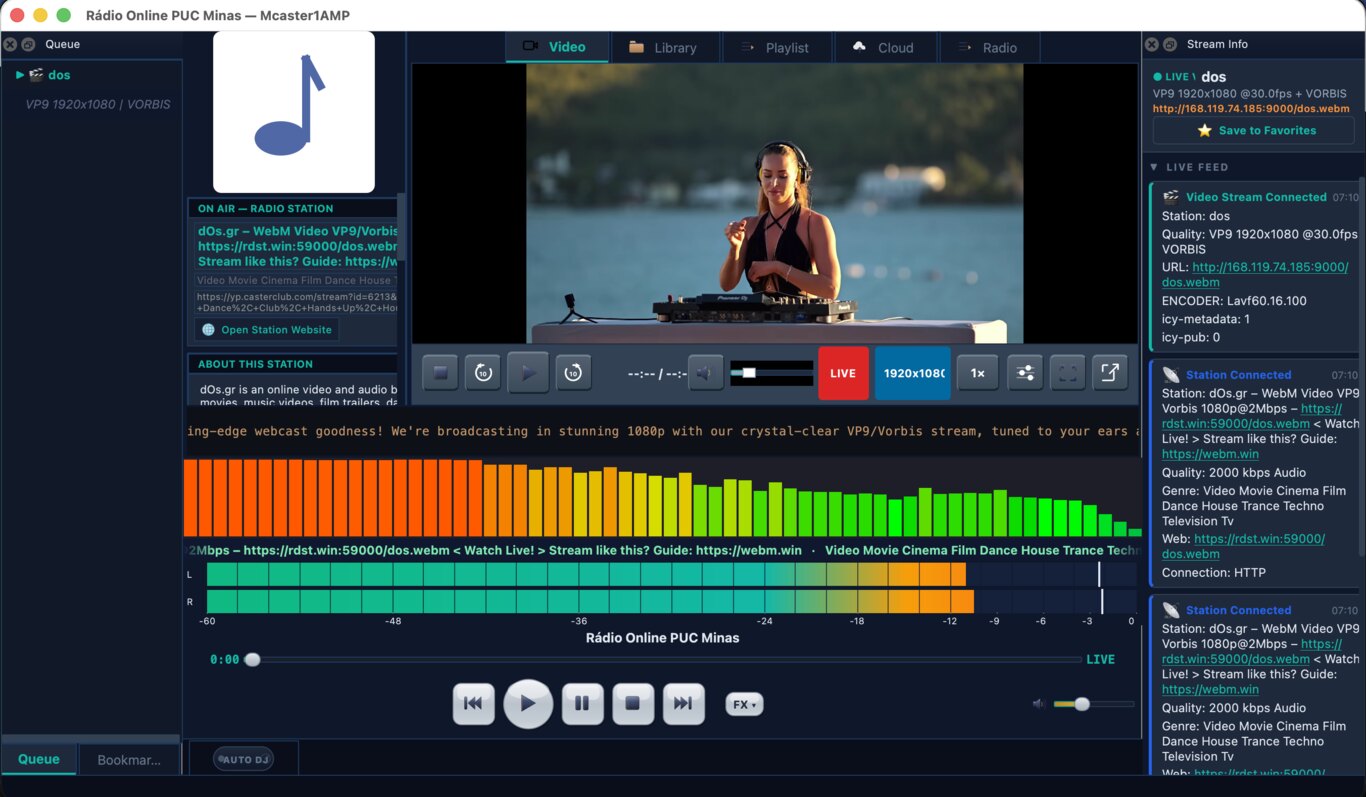 Native video player streaming a DJ set
